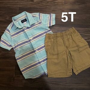 Aqua Striped Shirt and Khaki Shorts Set size 5T